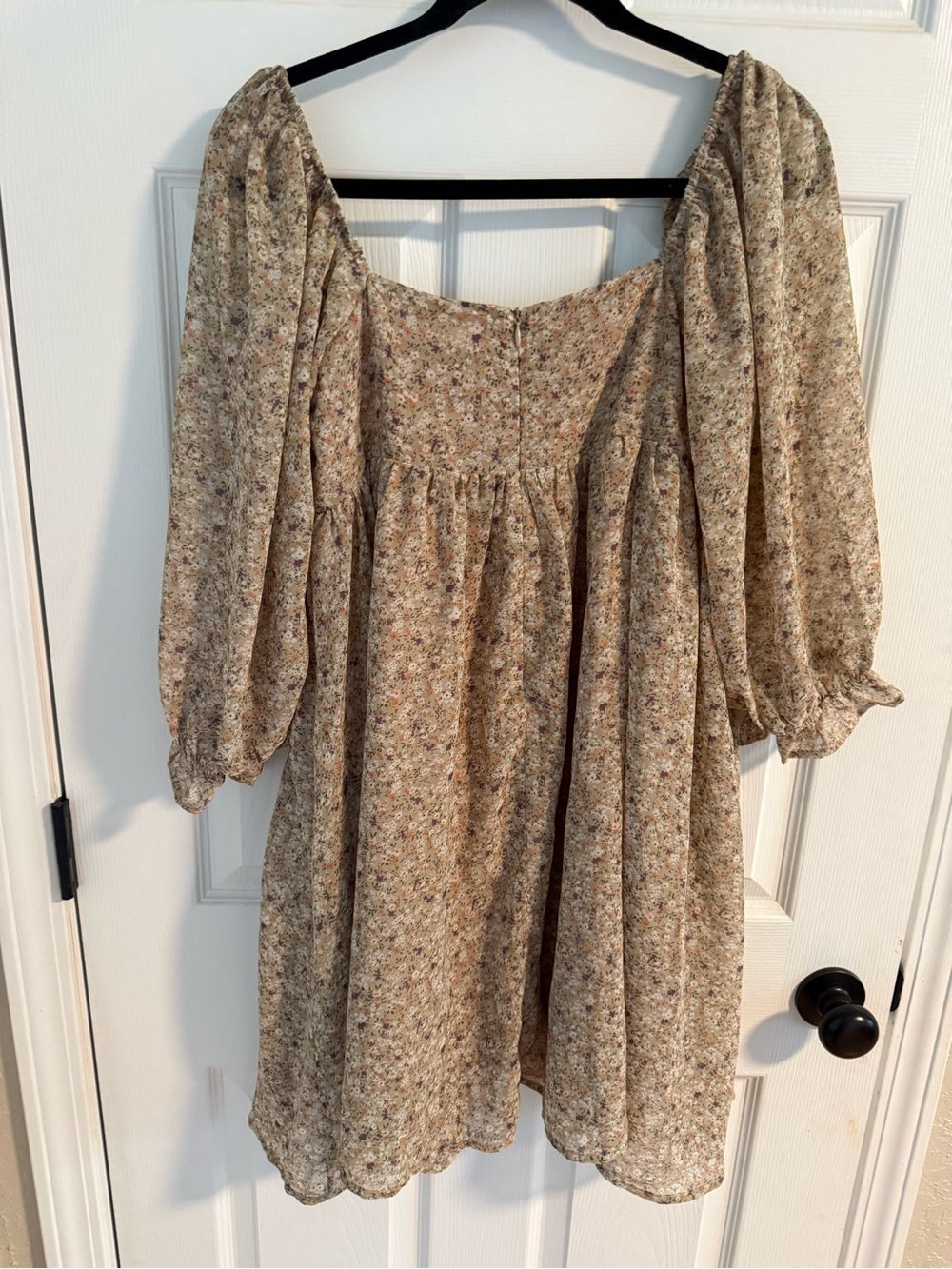Floral Boho Puff Sleeve Mini Dress - Beige Floral